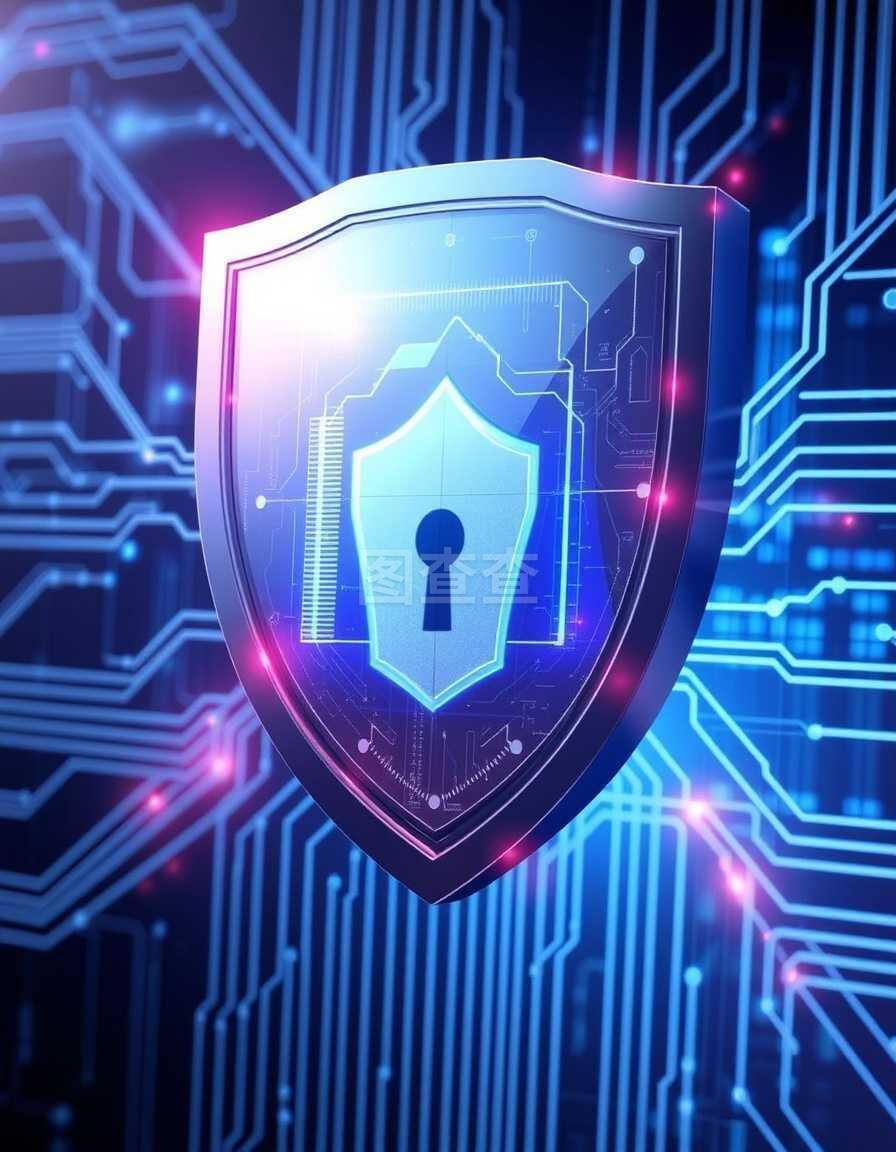 网络安全 高科技保安下的2D插图与计算机科技融合